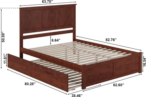 Vista 2 de AFI, Madison - Cama de plataforma Queen con pie de cama y cama nido Twin XL, nogal Nuez