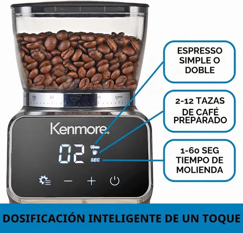 Vista 4 de Kenmore - Molinillo de café cónico para café expreso, prensa francesa, goteo, tamaño de moler ajustable, molino de frijoles, control digital
