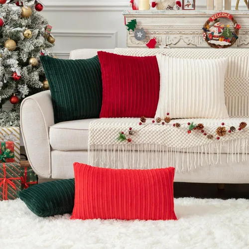 Vista 5 de UGASA - Fundas de almohada decorativas de terciopelo suave y sólidas de Navidad para sala de estar/sofá, 16 x 16 pulgadas, 2 unidades, color burdeos