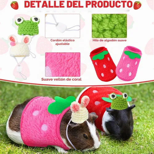 Vista 3 de Mixweer 4 piezas de conejillo de indias incluye 2 ropa de conejillo de indias y 2 lindos mini sombreros con correa ajustable, chaleco cálido