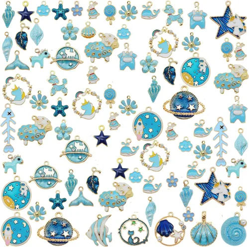 Vista 11 de 30 piezas de dijes esmaltados mixtos para hacer joyas, lote a granel, collar, aretes, brazalete, accesorios de manualidades Negro