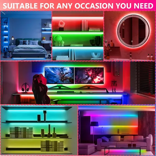 Vista 7 de Tiras de luces LED de 65.6 pies (2 rollos de 32.8 pies), tira de luces RGB que cambia de color 5050 con control remoto IR de 40 teclas, luces