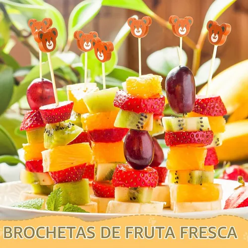 Vista 4 de Meanplan 100 palillos de cóctel con cara de oso, brochetas de bambú para aperitivos, lindos palillos de comida de oso, palillos de dientes