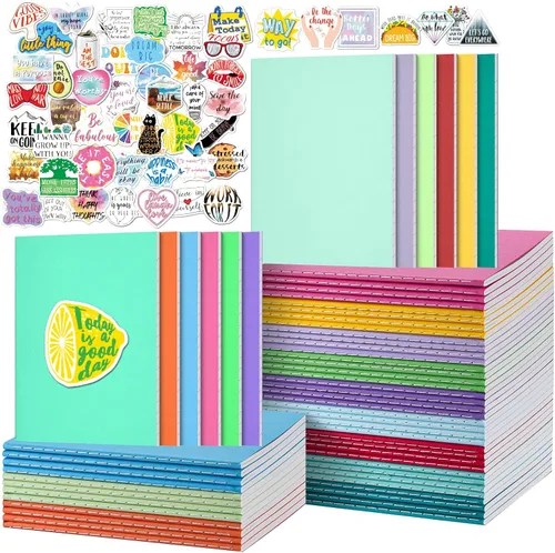 Vista 10 de Cuadernos de composición para la escuela, paquete de 36 diarios con 36 calcomanías motivacionales, 60 páginas con rayas universitarias