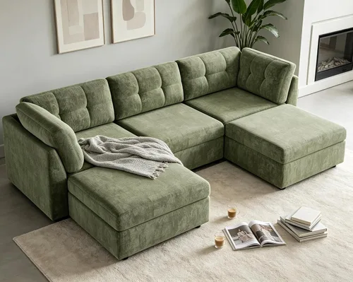 Vista 12 de VANOMi Sectional L-Shaped Sofa for Living Room, Modualr Sofa Couch, Beige
