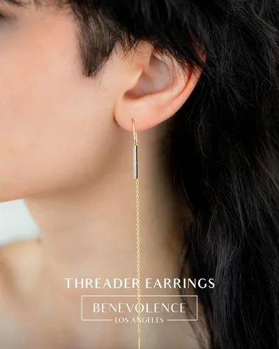 Vista 2 de Aretes de cadena de oro de 14 quilates para mujer, aretes de rosca de oro para mujer, aretes de doble perforación, aretes de hilo Aretes colgantes