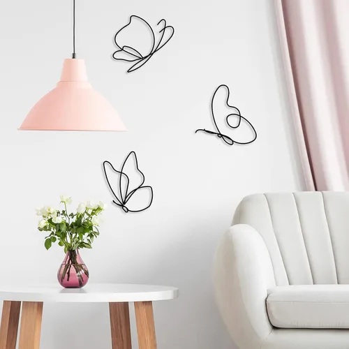Vista 2 de Hotop 5 piezas de decoración de pared de metal de mariposa de metal, decoración de pared de metal negro, decoraciones colgantes de flores de alambre