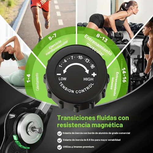 Vista 8 de Bicicleta de Ejercicio, Bicicleta Estática Plegable 5 en 1 para Personas Mayores, Resistencia Magnética Ajustable de 16 Niveles, Bicicleta