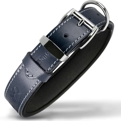 Vista 12 de Filbert Collar de cuero para perro, collar de cuero genuino para perros pequeños, estampado de patas en relieve con hebilla, grano completo curtido