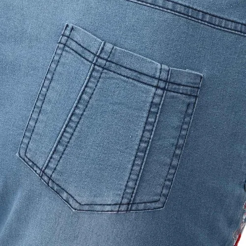 Vista 6 de Pantalones acampanados de pierna ancha con bordado floral, pantalones acampanados para mujer, pantalones de mezclilla con bordado de pierna retro