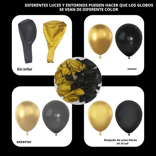 Vista 3 de Kit de arco de guirnalda de globos de color dorado y negro, 134 globos metálicos dorados y negros con diferentes tamaños para graduación
