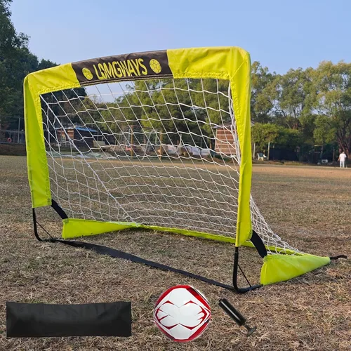 Vista 13 de LOMGWAYS Portería de fútbol – Red plegable para niños y jóvenes – Portería de fútbol interior + exterior con bolsa de transporte – Fácil instalación