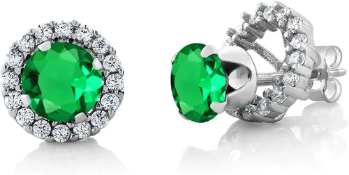 Vista 213 de Gem Stone King Aretes redondos de plata de ley 925 de 0.236 in con piedra natal extraíble para mujer