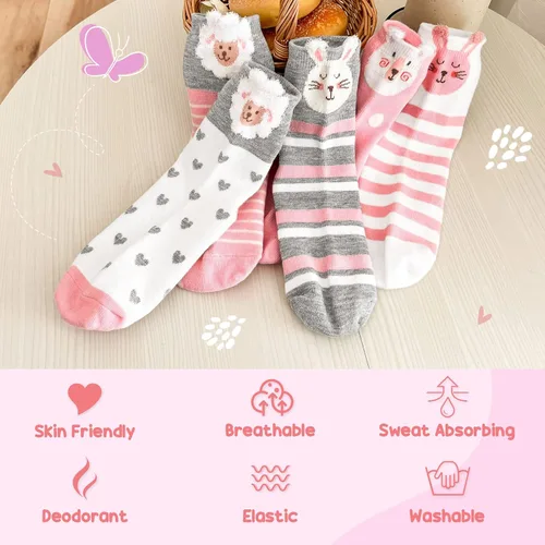 Vista 5 de Hellomamma Calcetines de algodón antideslizantes para niños pequeños, calcetines de tripulación de animales lindos con agarres, calcetines