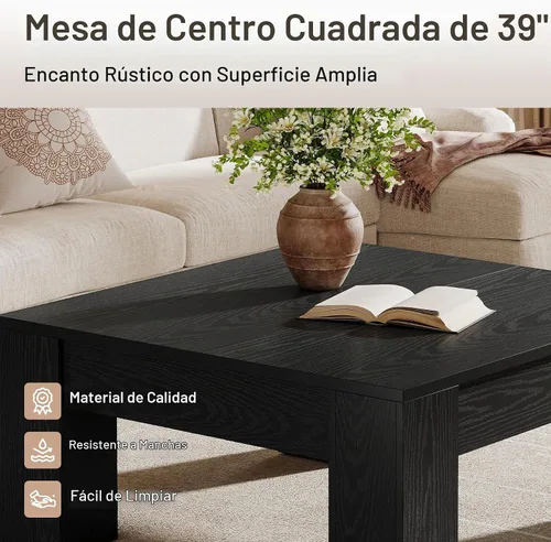 Vista 6 de Tribesigns Mesa de centro cuadrada moderna, mesa auxiliar de madera de 39 pulgadas con patas resistentes, mesa central rústica para sala de estar