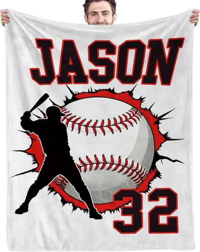 Vista 16 de Mantas de Béisbol Personalizadas con Nombre y Números, Mantas de Franela Personalizadas para Juegos de Equipo de Béisbol, Regalos para Niños Amantes