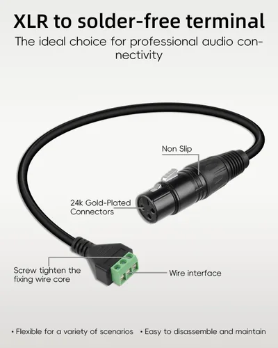 Vista 2 de GELRHONR Paquete de 2 cables convertidores XLR hembra a 3 pines sin soldadura de 11.8 in, para micrófono de estudio, altavoces, grabación en vivo