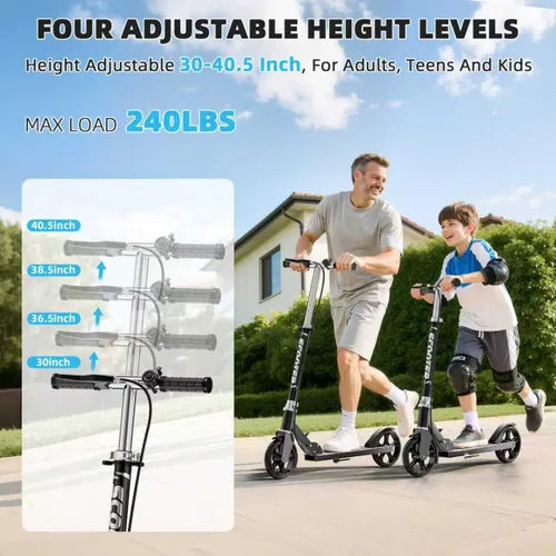 Vista 3 de Patinetes para niños de 8 a 12 años, adolescentes y adultos, ligeros, plegables, ruedas grandes de 8 pulgadas, freno de mano y campana, 4 niveles