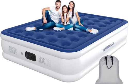 Vista 9 de Colchón de aire tamaño individual con bomba integrada, colchón inflable elevado de 18 pulgadas, cama inflable autoinflable, cama de aire portátil