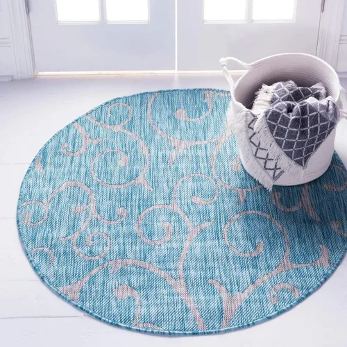 Vista 38 de Unique Loom Outdoor Botanical Collection - Alfombra rizada, 4 pies 1 pulgada x 6 pies 1 pulgada, rectangular, azul/marfil