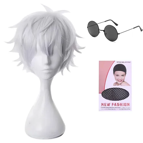 Vista 5 de Peluca de anime para cosplay, pelo sintético resistente al calor con gorra de peluca para fiesta de Halloween, Comic Con (verde oscuro-corto)