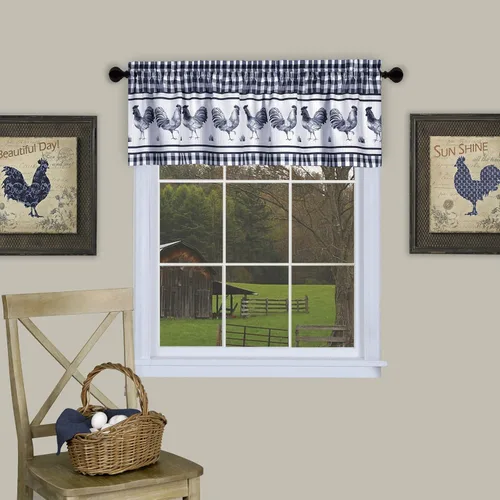 Vista 8 de PowerSellerUSA Juego de cortinas de cocina para ventana, diseño de gallo, cenefa de 58 pulgadas de ancho x 14 pulgadas de largo, color negro