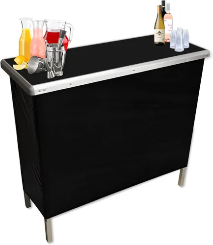 Vista 6 de PARTYPONG Barra de fiesta portátil plegable negra con luces LED multicolor patentadas, falda negra y estante de almacenamiento, juego doble
