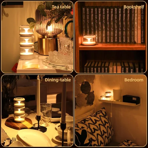Vista 3 de oneleaf Luz de Ambiente Portátil LED Luz Nocturna, lámpara de vela, tres luces con base de carga, interruptor táctil recargable sin cable para baño