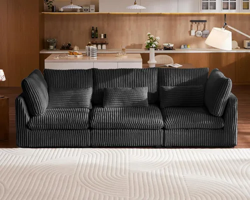 Vista 45 de Sofá Modular de Tamaño Grande, Sofá Seccional de Chenilla Cloud Extra Profundo con Chaise Otomana, Sofá Cama de Chenilla Esponjosa de 5 Asientos