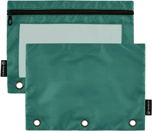 Vista 10 de Estuche negro de 3 anillas para lápices, paquete de 2 unidades, impermeable, de plástico transparente, con cremallera, organizador de documentos