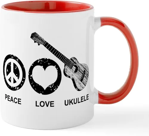 Vista 42 de CafePress Peace Love - Taza de café de cerámica para ukelele (11 oz (11.0 fl oz)