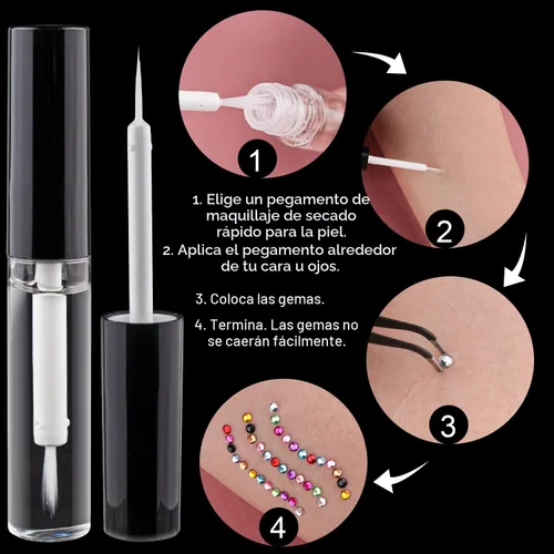 Vista 4 de Kits de estrases con parte trasera plana, estrases de colores+cristales AB y gemas faciales transparentes blancas para uñas con pegamento