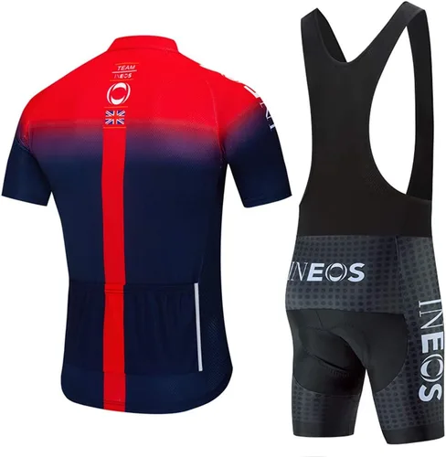 Vista 2 de Conjunto de ropa de ciclismo para hombre, manga larga, jersey de ciclismo con cremallera, bolsillo, traje de bicicleta, pantalones con babero de gel