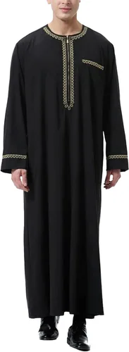 Vista 6 de LVCBL Kaftan para hombres de manga larga Thobe Big and Tall Muslim Clothes Dubai Caftan Gown Blanco