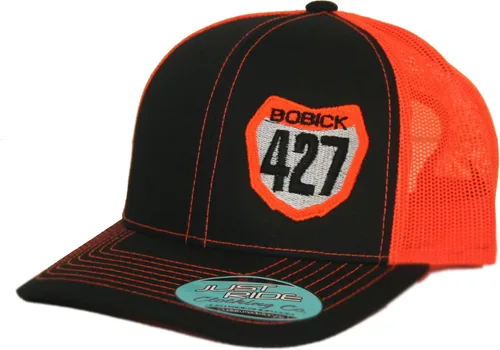 Vista 5 de JUST RIDE Sombrero personalizado personalizado de malla Snapback con placa de número de motocross