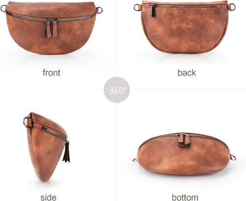 Vista 5 de VONAL Cangurera de cuero para mujer, bolso de cinturón de moda, riñonera de moda, V-vintage Marrón Caramelo, Riñonera