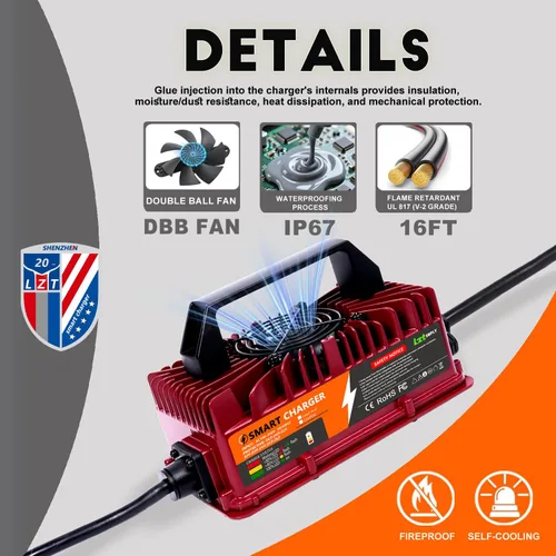 Vista 7 de Cargador de batería para carrito de golf de 48 V y 15 amperios para Yamaha G29 con enchufe de hoja de 3 pines mejorado, cargador inteligente