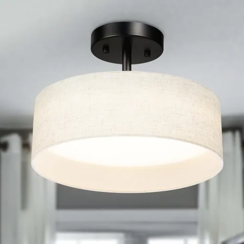 Vista 9 de Hamilyeah Lámpara de techo semiempotrada con pantalla de tela blanca, lámparas LED de 12 pulgadas para montaje en techo, lámpara de techo LED