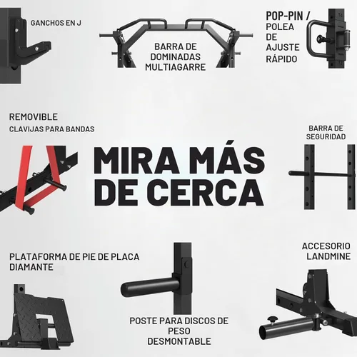 Vista 6 de Mikolo Jaula de Potencia, Rack de Potencia con Sistema de Cruce de Cables, 1500LBS Rack para Sentadillas con Sistema de Jalón LAT, Jaula de Negro