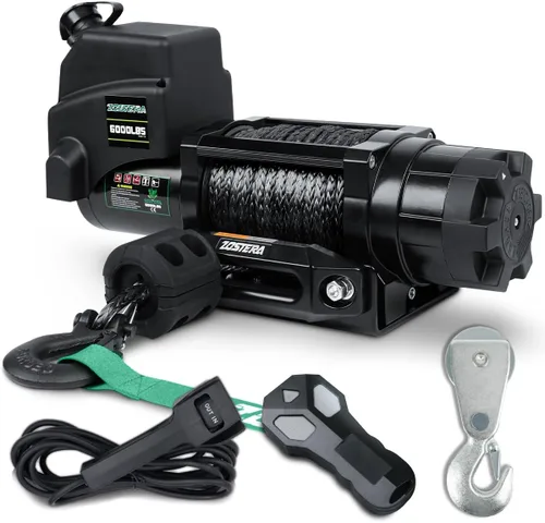 Vista 13 de Cabrestante de 2000 libras para ATV, con cable de acero, cabrestante ATV con interruptor de control remoto manual con cable, impermeable IP65