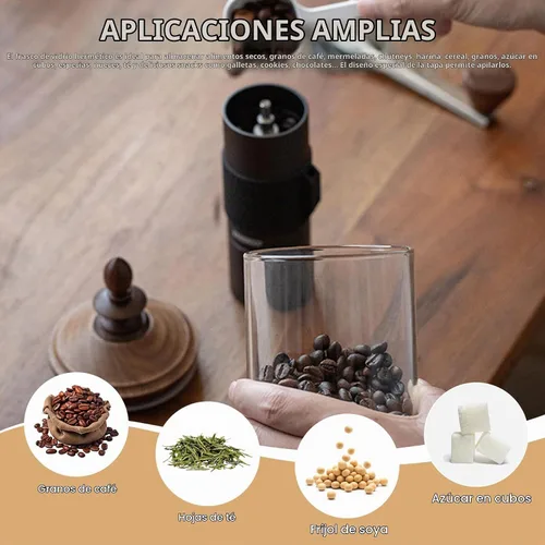 Vista 5 de Tarro de grano de café de vidrio hermético retro tapa de madera recipiente