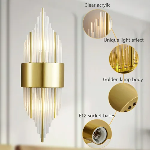 Vista 6 de Lámparas doradas para tocador de baño, aplique de pasillo con pantalla de cristal, lámparas de baño sobre espejo, luces de pared interiores