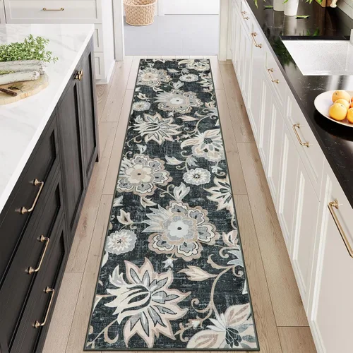 Vista 37 de Beeiva Alfombras florales de entrada, lavables para interiores, ultra fina, de 2 x 3 pies, antideslizante, para cocina, tapete de cachemira suave
