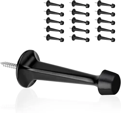 Vista 12 de Paquete de 2 topes rígidos sólidos para puerta, protectores de pared resistentes con puntas de goma suave, color negro