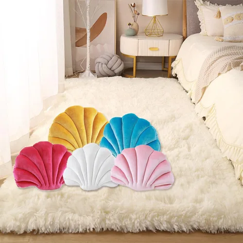 Vista 6 de Almohada con forma de concha de mar de terciopelo blanco, almohada de felpa con temática de mar y océano, almohada decorativa para cama, sofá
