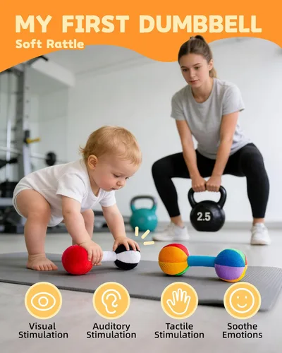 Vista 2 de Jollybaby Juguete de sonajero con mancuernas de felpa suave para bebé, recién nacido de 0 a 3 a 6 meses, sonajeros sensoriales de alto contraste