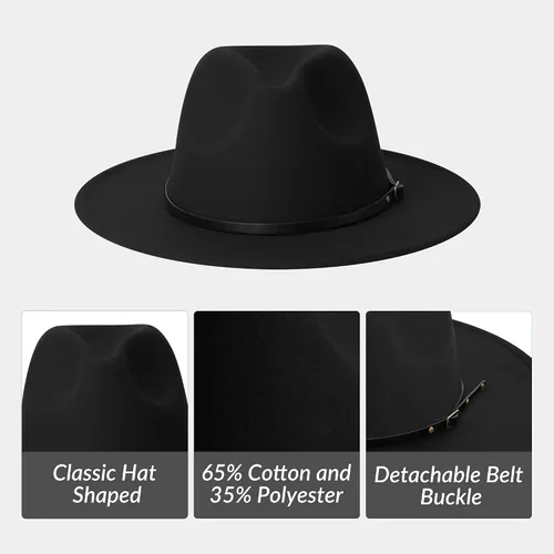 Vista 3 de jingsha Sombreros Fedora para hombres y mujeres de ala ancha Fedora de fieltro de Panamá, sombreros de vestir para hombre con hebilla de cinturón