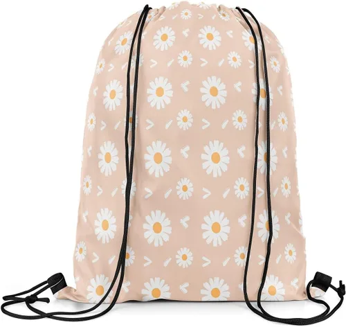 Vista 3 de Castle Fairy 70s Groovy Daisy Bolsa con cordón de 13"x16", naranja blanco