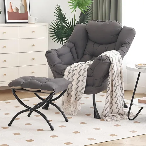 Vista 21 de Furlide - Silla perezosa con otomana, silla moderna con reposapiés plegable, silla de acento de salón, silla de lectura cómoda, sillones grandes