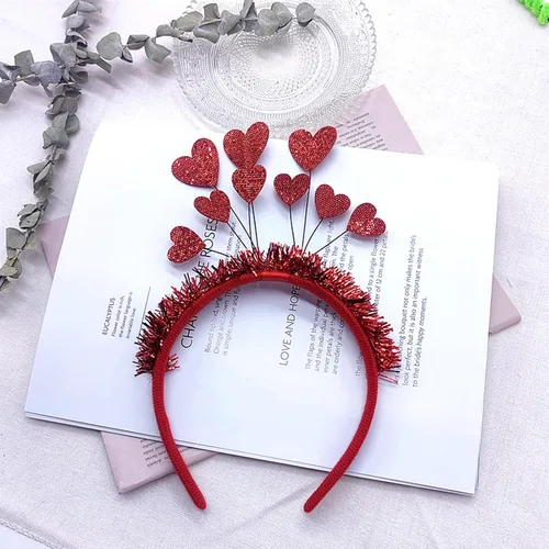 Vista 4 de DONCIDAY Conjunto de accesorios para el día de San Valentín con diadema con forma de corazón rojo y lentejuelas